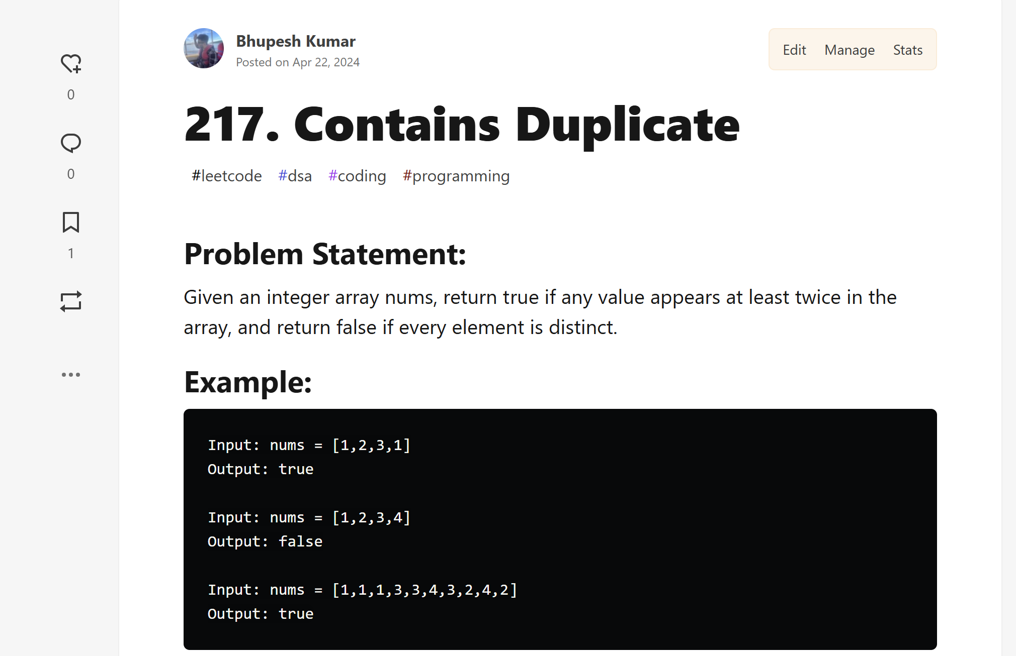 LeetCode Contains Duplicate Post Cover