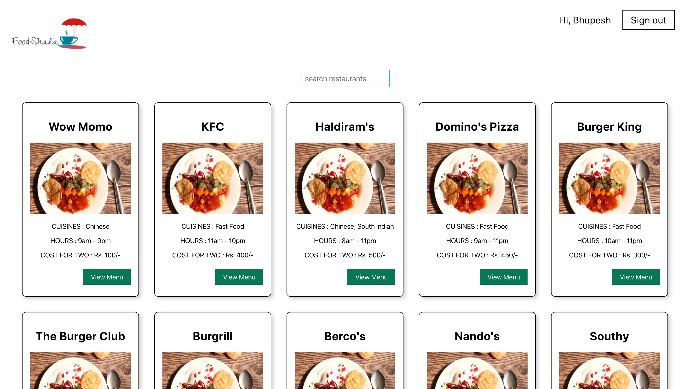 FoodShala Web App Preview