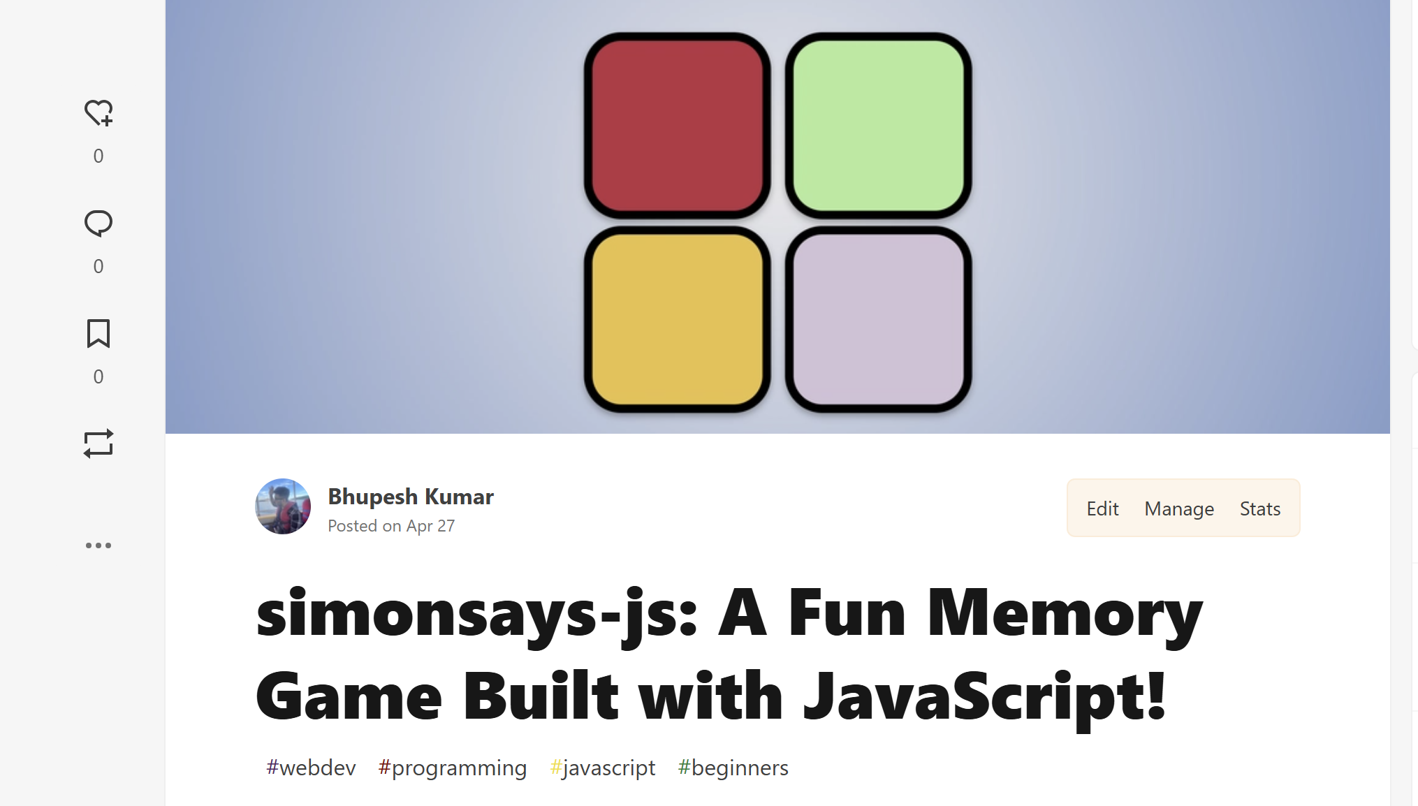 SimonSays JS Game Post Cover