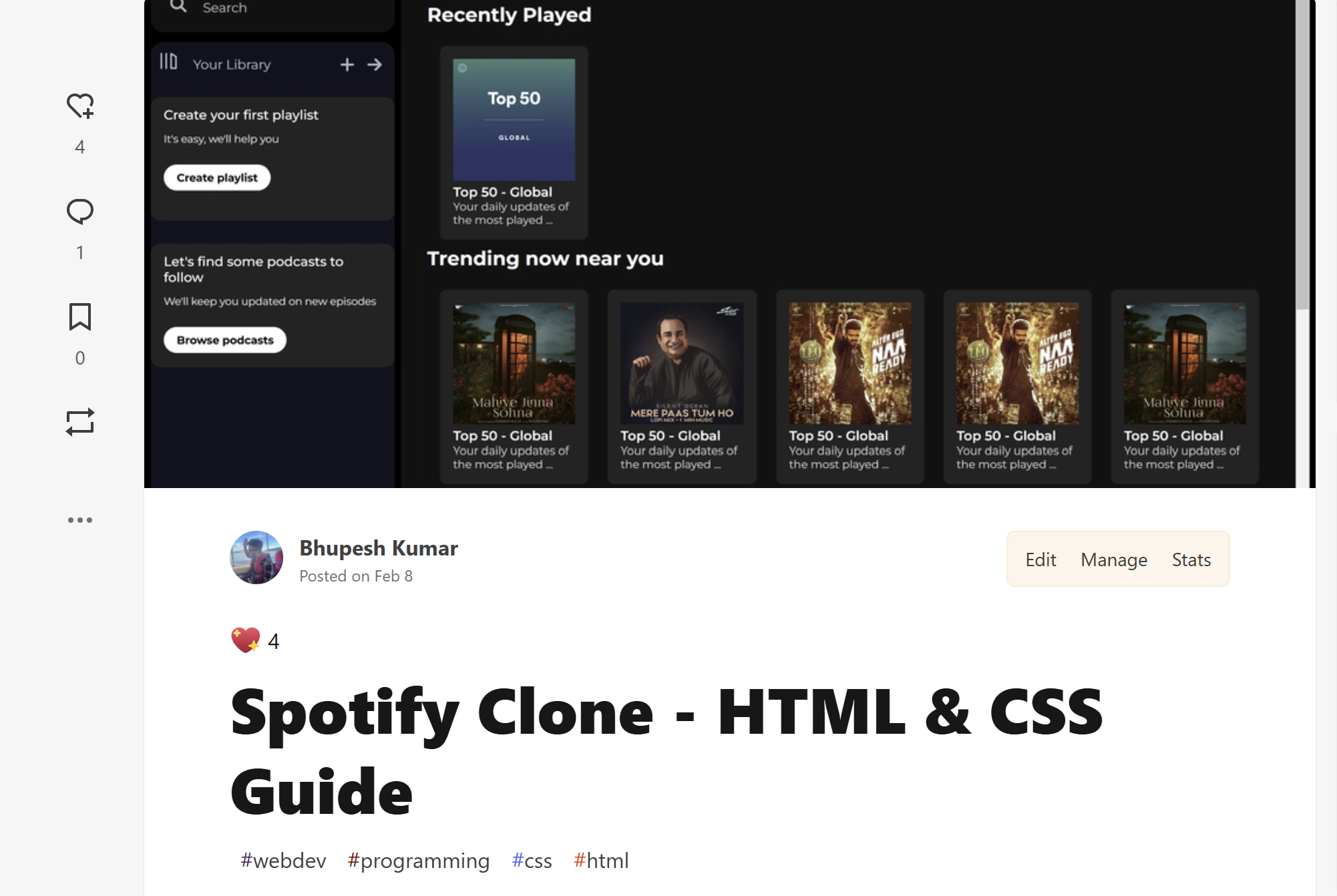 Spotify Clone HTML CSS Post Cover